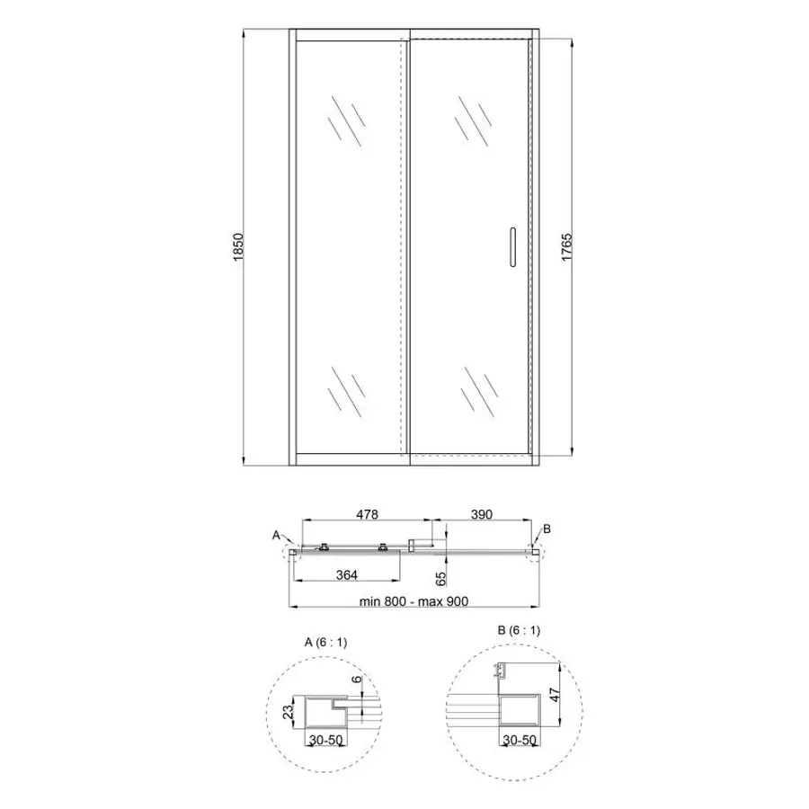 Душові двері в нішу Qtap Taurus CRM208-9.C6 80-90x185 см, скло Clear 6 мм, покриття CalcLess