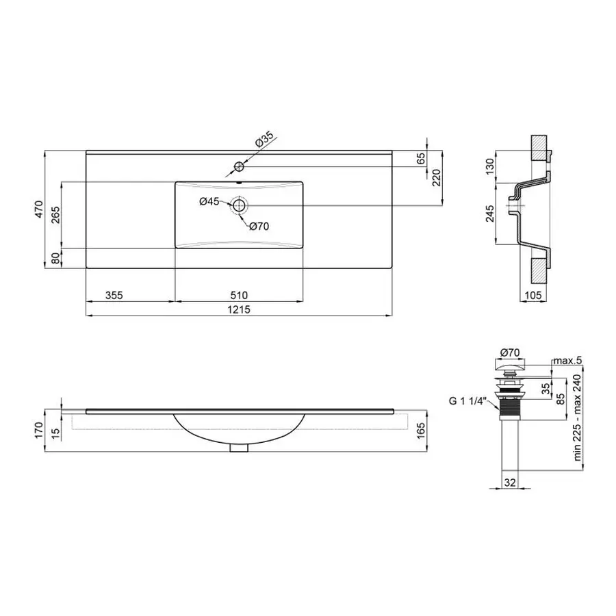 Раковина Qtap Albatross E 1200х460х180 White з донним клапаном QT01119120EW
