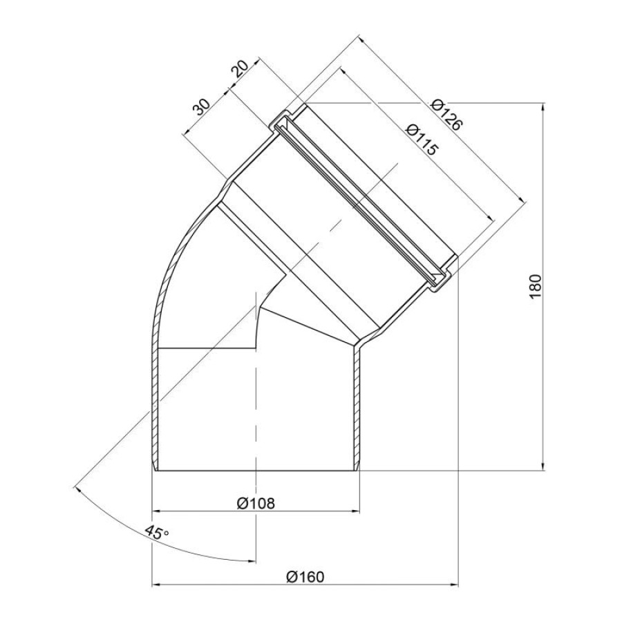Коліно ПВХ каналізаційне 110, 45°