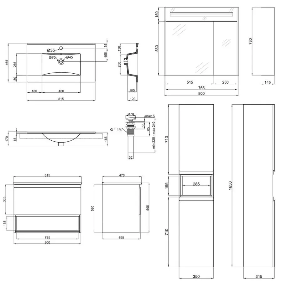 Комплект меблів для ванної Qtap Robin тумба з раковиною + дзеркальна шафа + пенал QT044RO42971