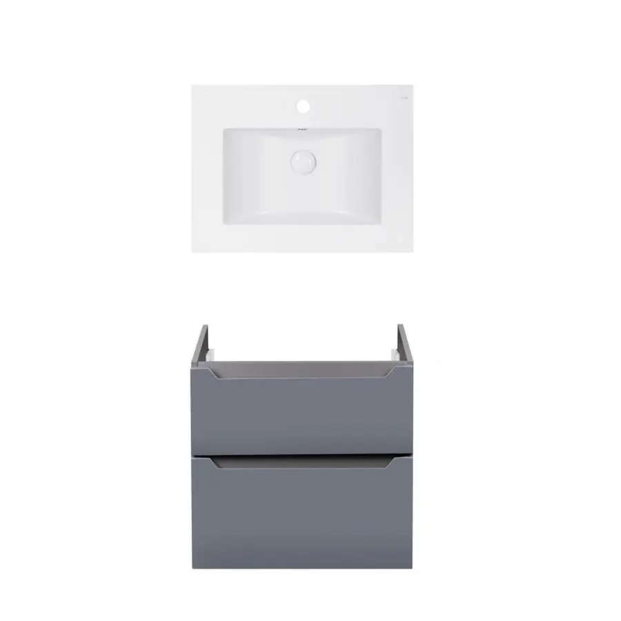 Комплект Qtap тумба підвісна Scorpio 600х585х460 мм Graphite + раковина урізна Albatross E QT71SC43980