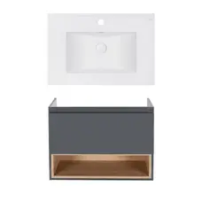 Комплект Qtap тумба підвісна Robin 700х580х437 мм Graphite/Whitish oak + раковина урізна Albatross E QT71RO44049