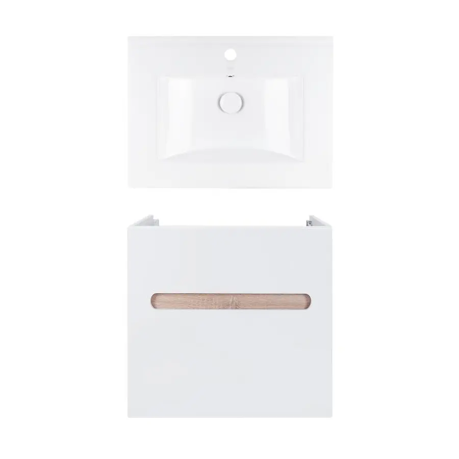 Комплект Qtap тумба підвісна Virgo 600х580х437 мм White/Whitish oak + раковина урізна Albatross QT71V44070