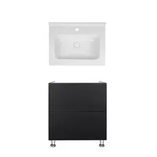 Комплект Qtap тумба підлогова Tern 600х725х437 мм Matt Black + раковина урізна Albatross 01 QT71TE44111