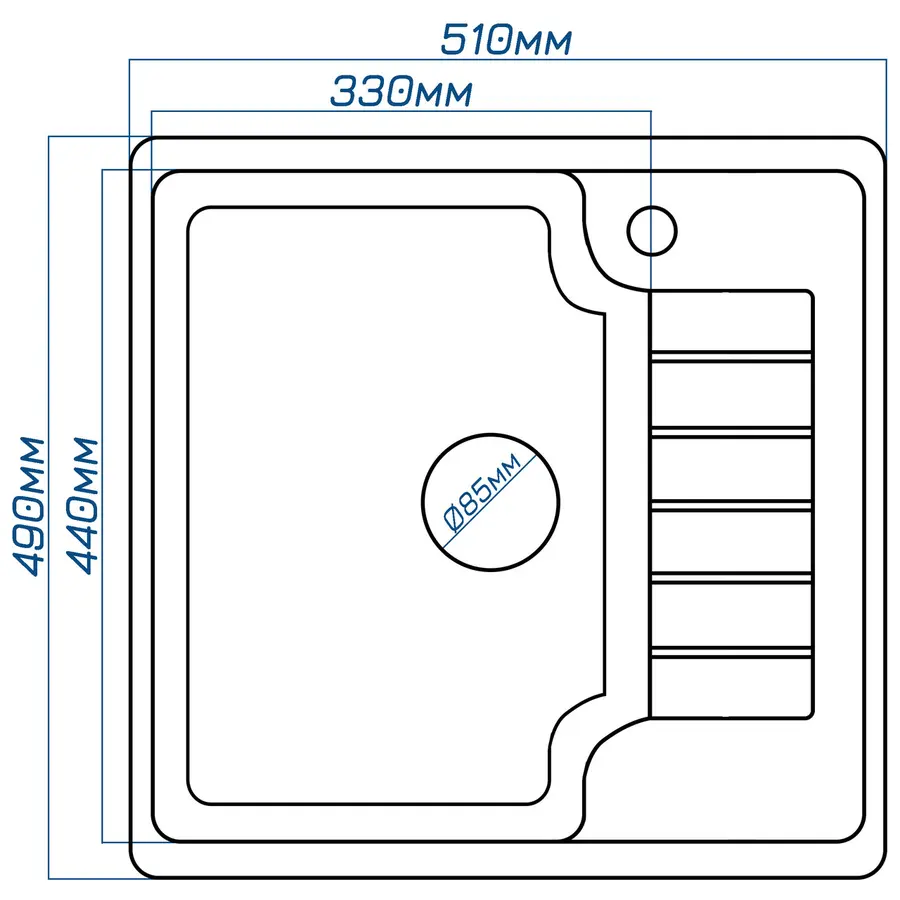 Гранітна кухонна мийка Valetti 71R 490х510 мм