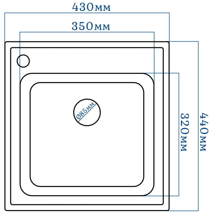 Гранітна кухонна мийка EcoLine 1L 440х430 мм