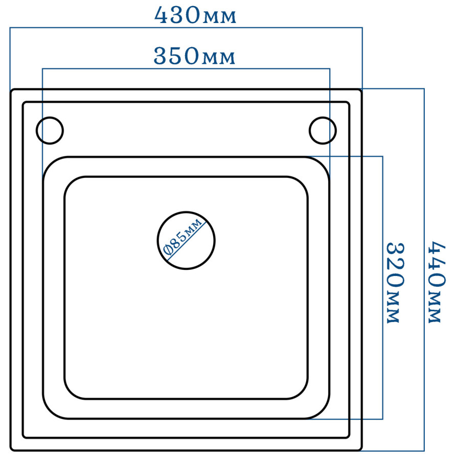 Гранітна кухонна мийка EcoLine 1L 440 x 430 мм