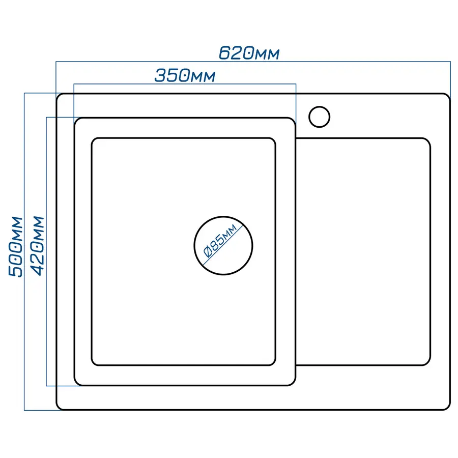 Гранітна кухонна мийка Valetti 26R 500x620 мм