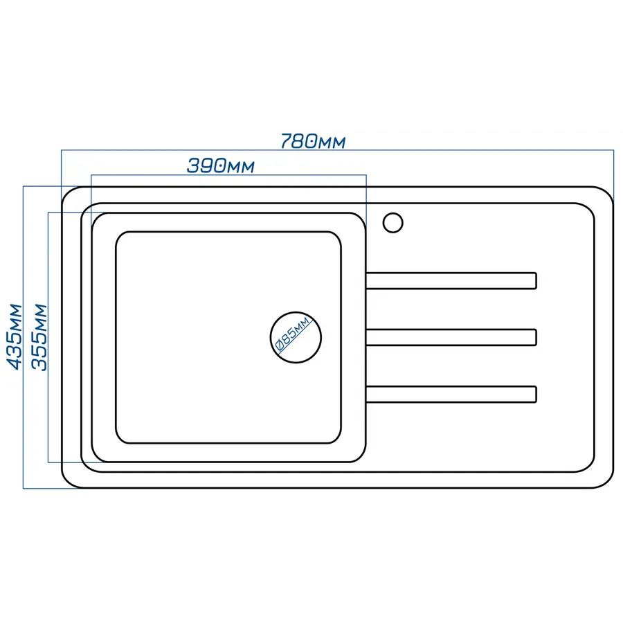 Гранітна кухонна мийка Valetti 36R 435х780 мм