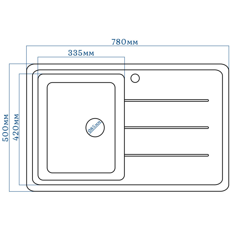 Гранітна кухонна мийка EcoLine 24R 780x500мм