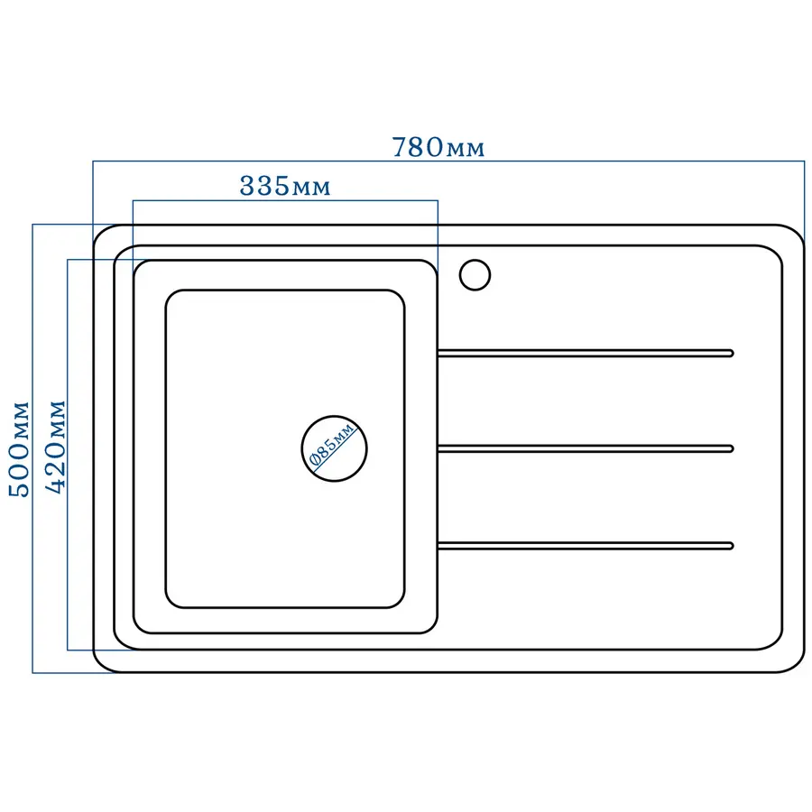 Гранітна кухонна мийка EcoLine 24R 780x500мм