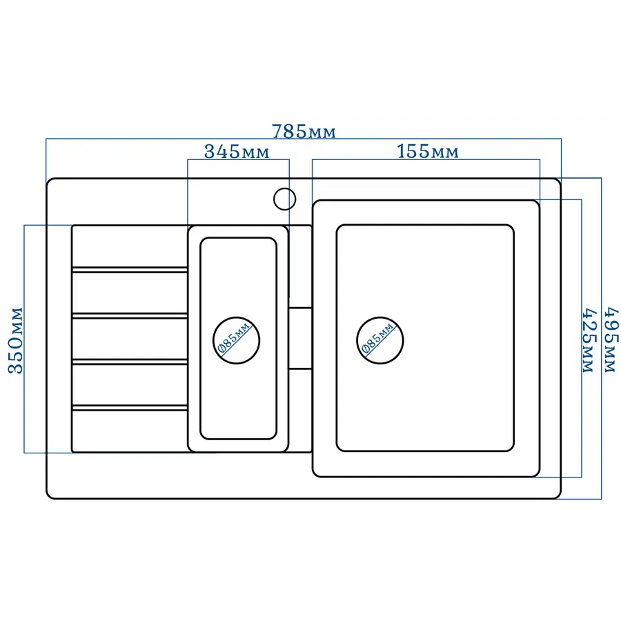 Гранітна кухонна мийка EcoLine 29L 785x495мм Терра