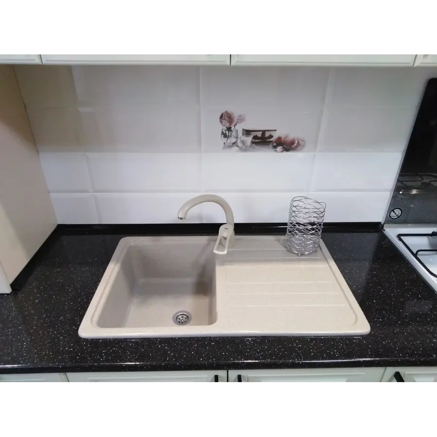 Гранитная кухонная мойка Valetti Standart модель №17 бежевая 76 * 46