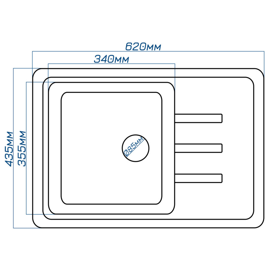 Гранітна кухонна мийка Valetti 35N 435х620 мм