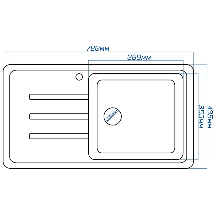 Гранітна кухонна мийка Valetti 36L 435х780 мм