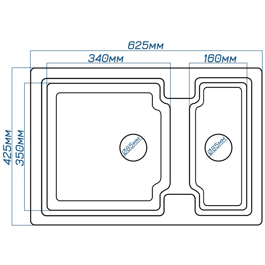 Гранітна кухонна мийка Valeti 43N 425 x625 мм