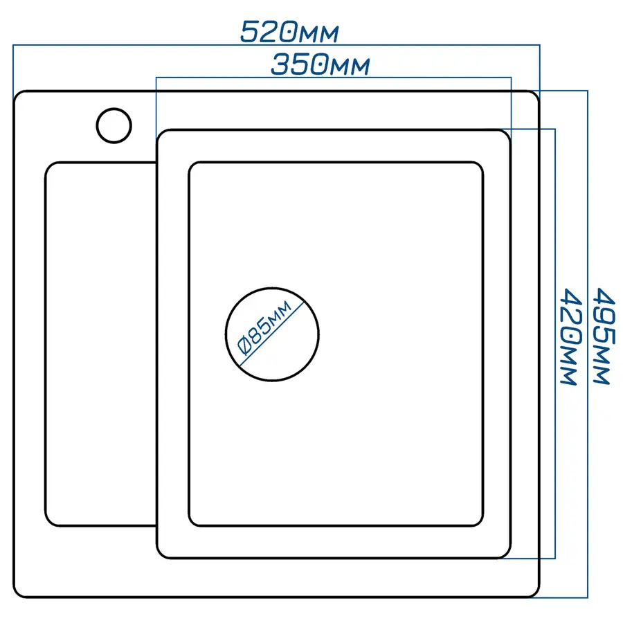 Гранітна кухонна мийка Valetti 69L 495х520 мм