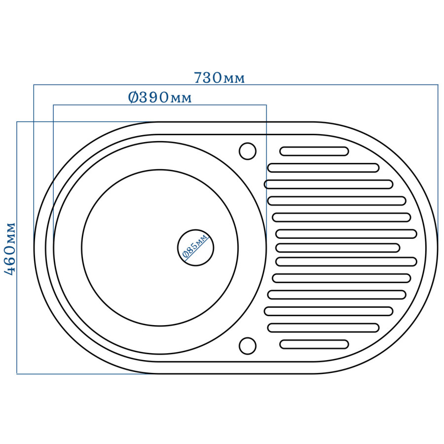 Гранітна кухонна мийка EcoLine 42D 730х460мм