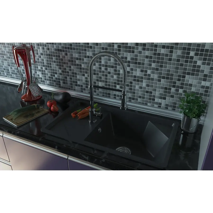Гранитная кухонная мойка Valetti Europe модель №58 черная 78 * 46