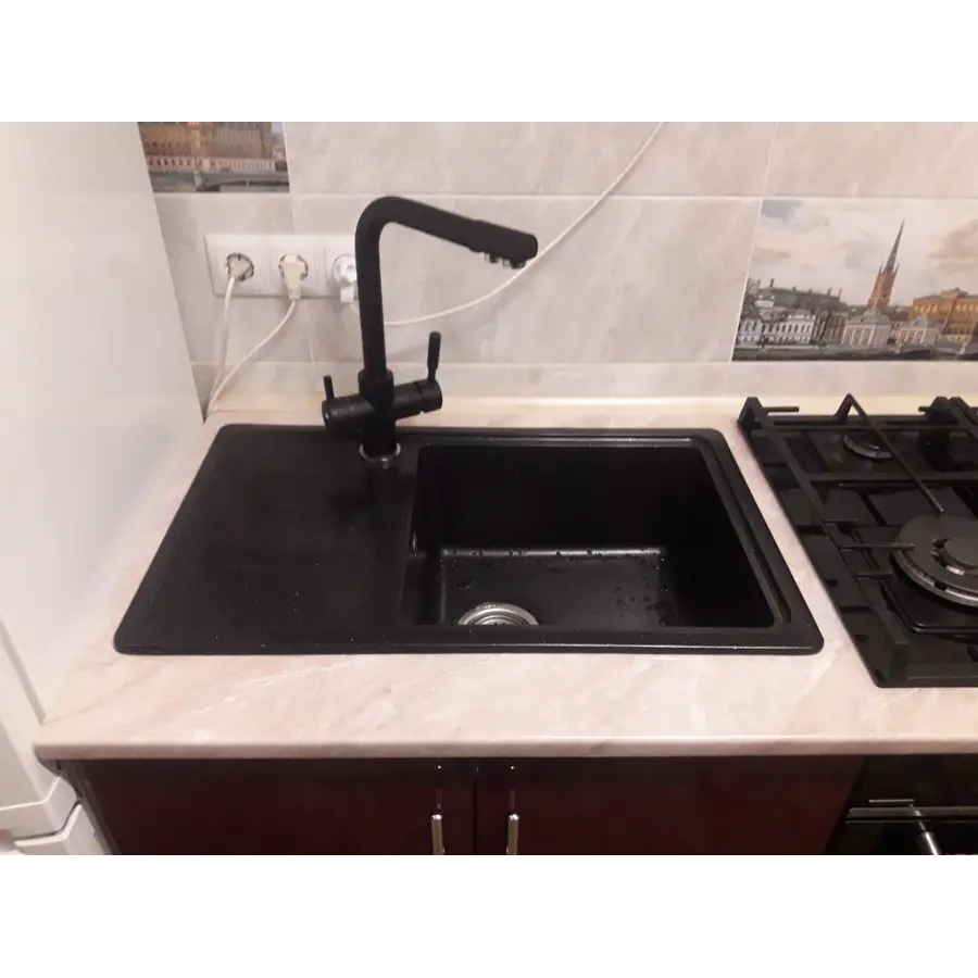 Гранитная кухонная мойка Valetti Europe модель №63 черная 71 * 44