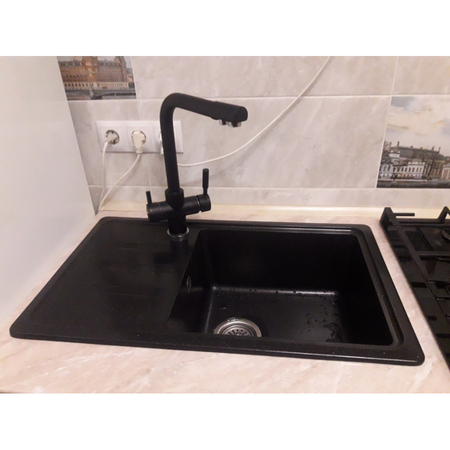 Гранітна кухонна мийка Valetti Europe модель №63 чорна 71*44