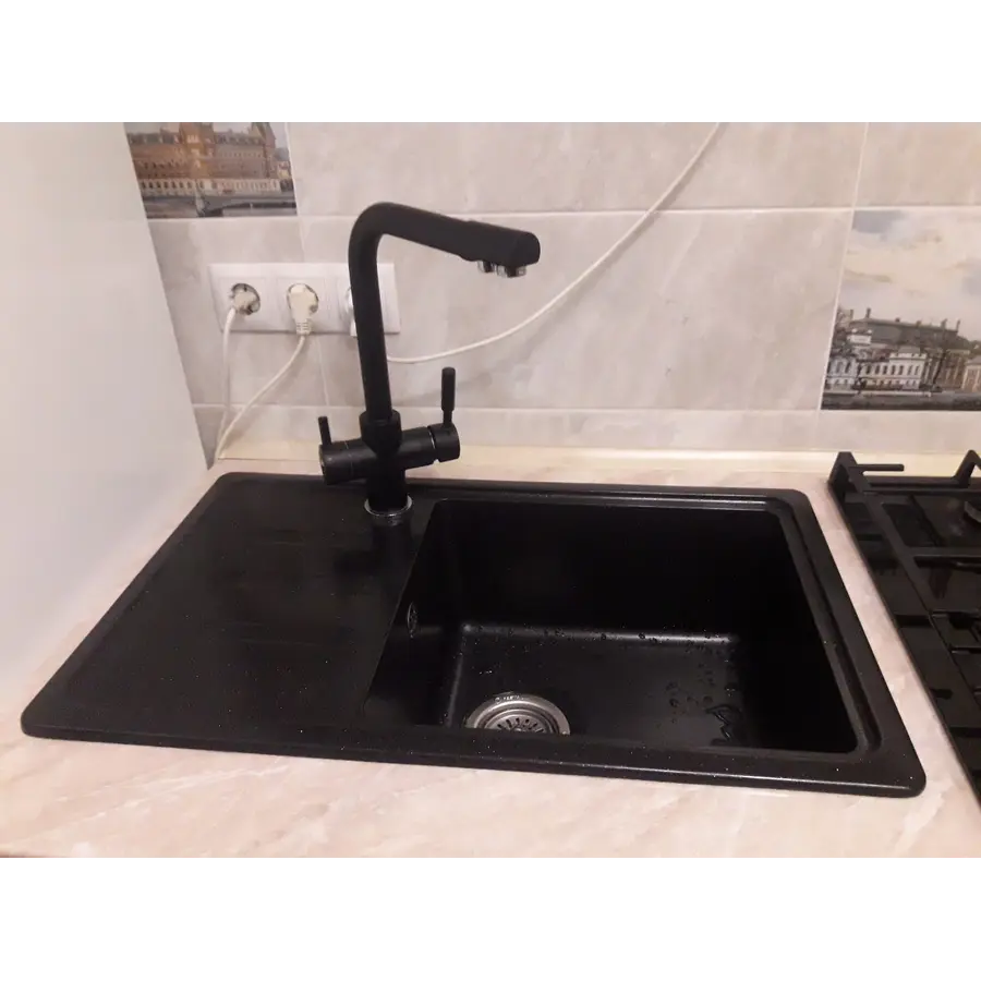 Гранитная кухонная мойка Valetti Europe модель №63 черная 71 * 44