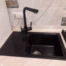 Гранітна кухонна мийка Valetti Europe модель №63 чорна 71*44