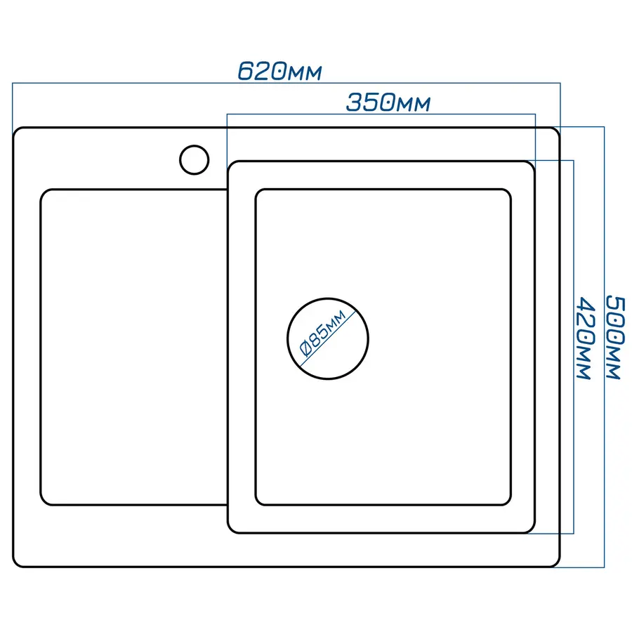 Гранітна кухонна мийка Valetti 26L 500х620 мм