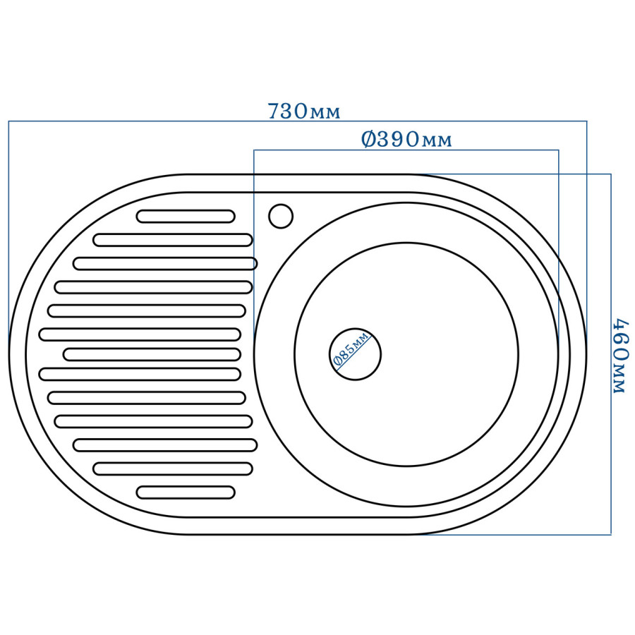 Гранітна кухонна мийка EcoLine 42L 730х460мм