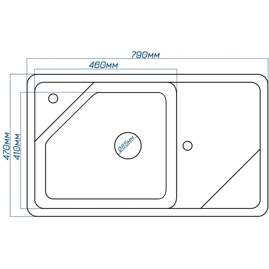 Гранітна кухонна мийка Valetti 55CD 465х785 мм