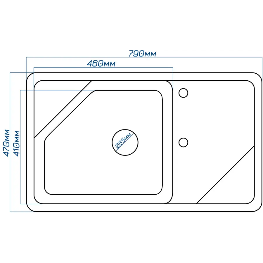 Гранітна кухонна мийка Valetti 55CR 465х785 мм