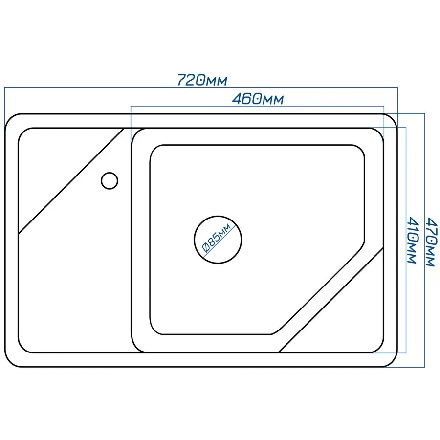 Гранітна кухонна мийка Valetti 64L 465х720 мм