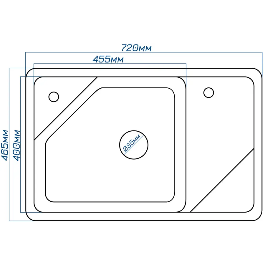 Гранітна кухонна мийка Valetti 64DR 465х720 мм