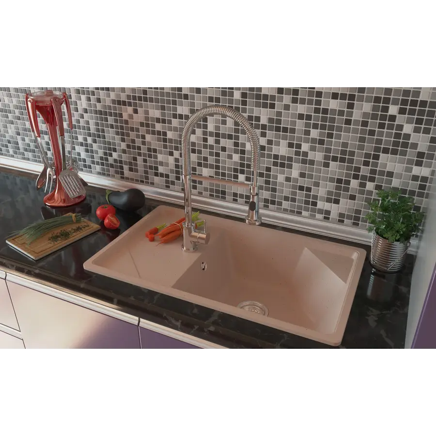 Гранитная кухонная мойка Valetti Europe модель №58 бежевая 78 * 46