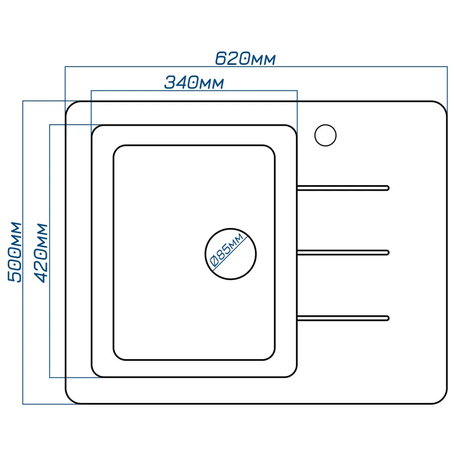Гранітна кухонна мийка Valetti 28N 500x620 мм