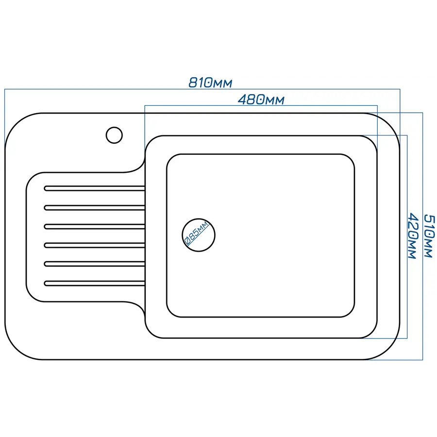 Гранітна кухонна мийка Valeti 55L 510 x810 мм