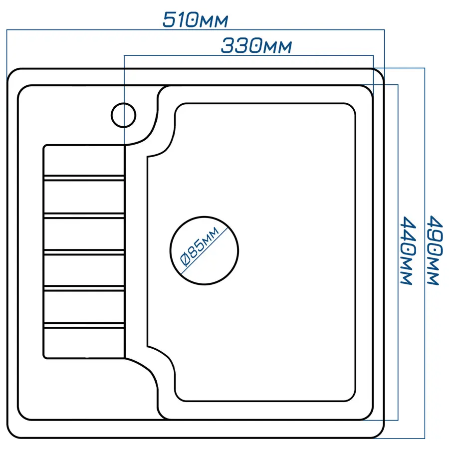 Гранітна кухонна мийка Valetti 71L 490х510 мм
