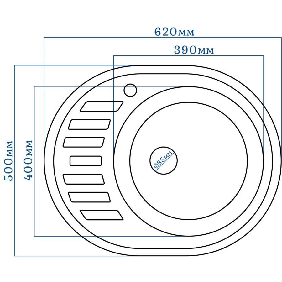 Гранітна кухонна мийка EcoLine 23L 610x500мм Сірий