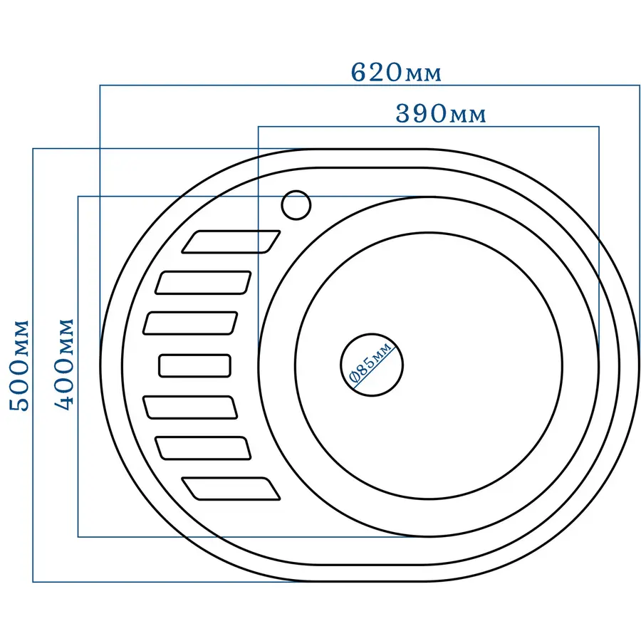 Гранітна кухонна мийка EcoLine 23L 610x500мм Сірий