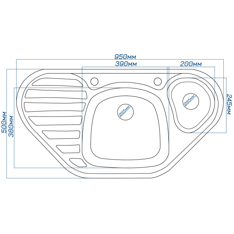 Гранітна кухонна мийка Valetti 20D 500x950 мм