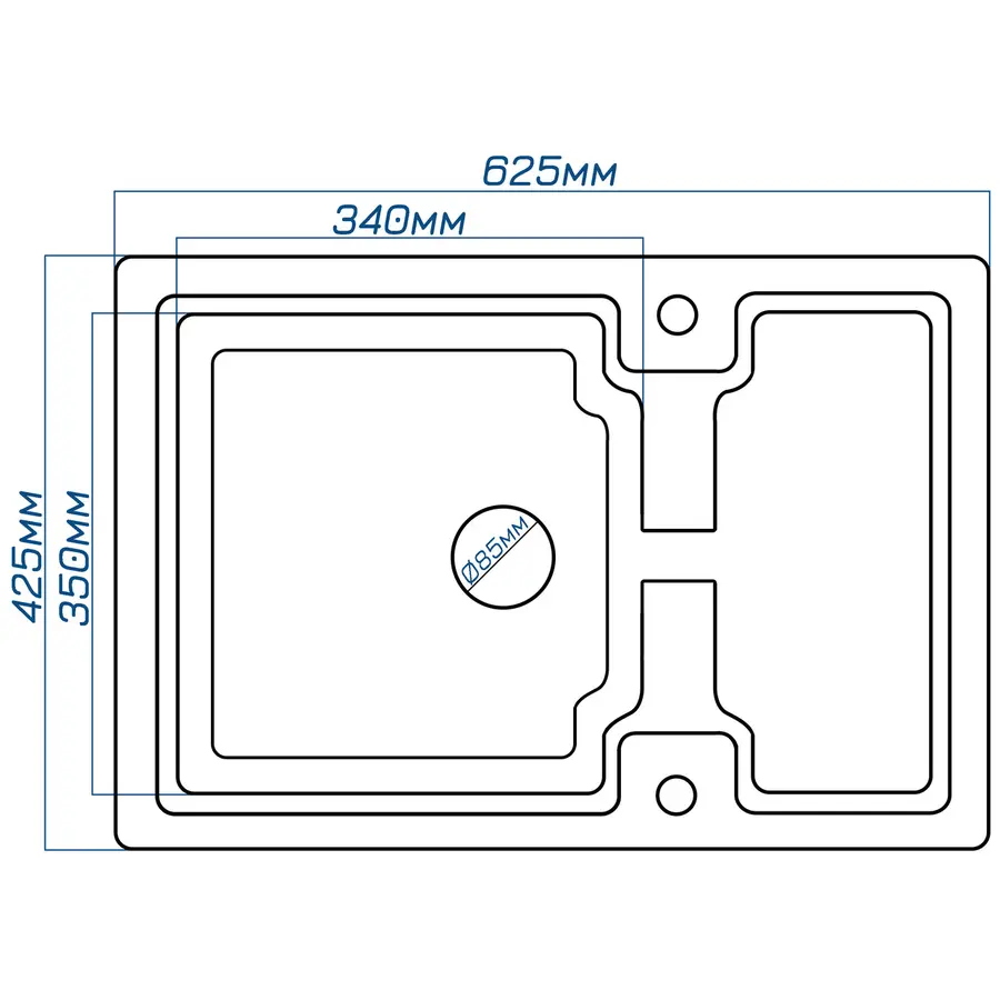 Гранітна кухонна мийка Valetti 78D 425х625 мм