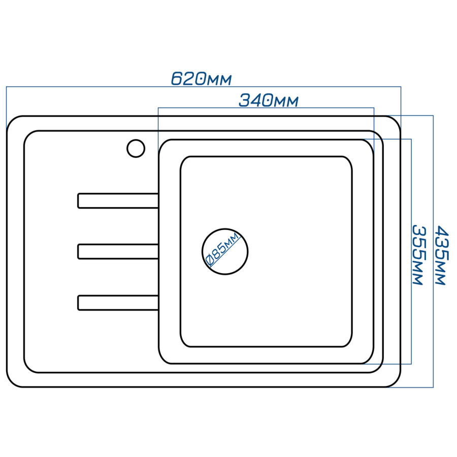 Гранітна кухонна мийка Valetti 35L 435х620 мм