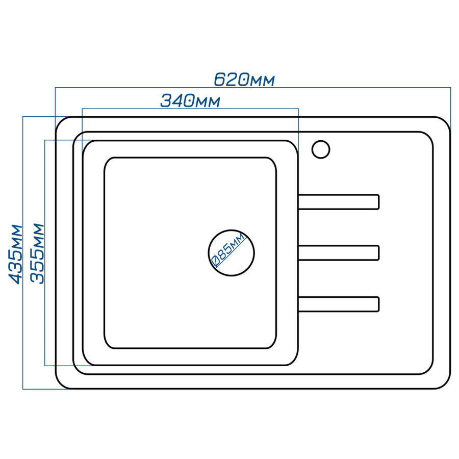 Гранітна кухонна мийка Valetti 35R 620x435мм
