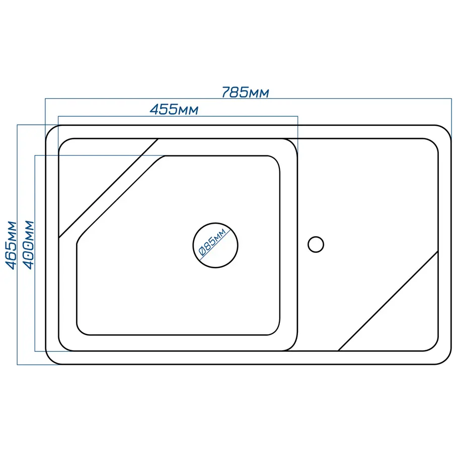 Гранітна кухонна мийка Valetti 55C 465х785 мм