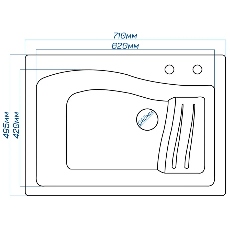 Гранітна кухонна мийка Valetti 70D 495х710 мм