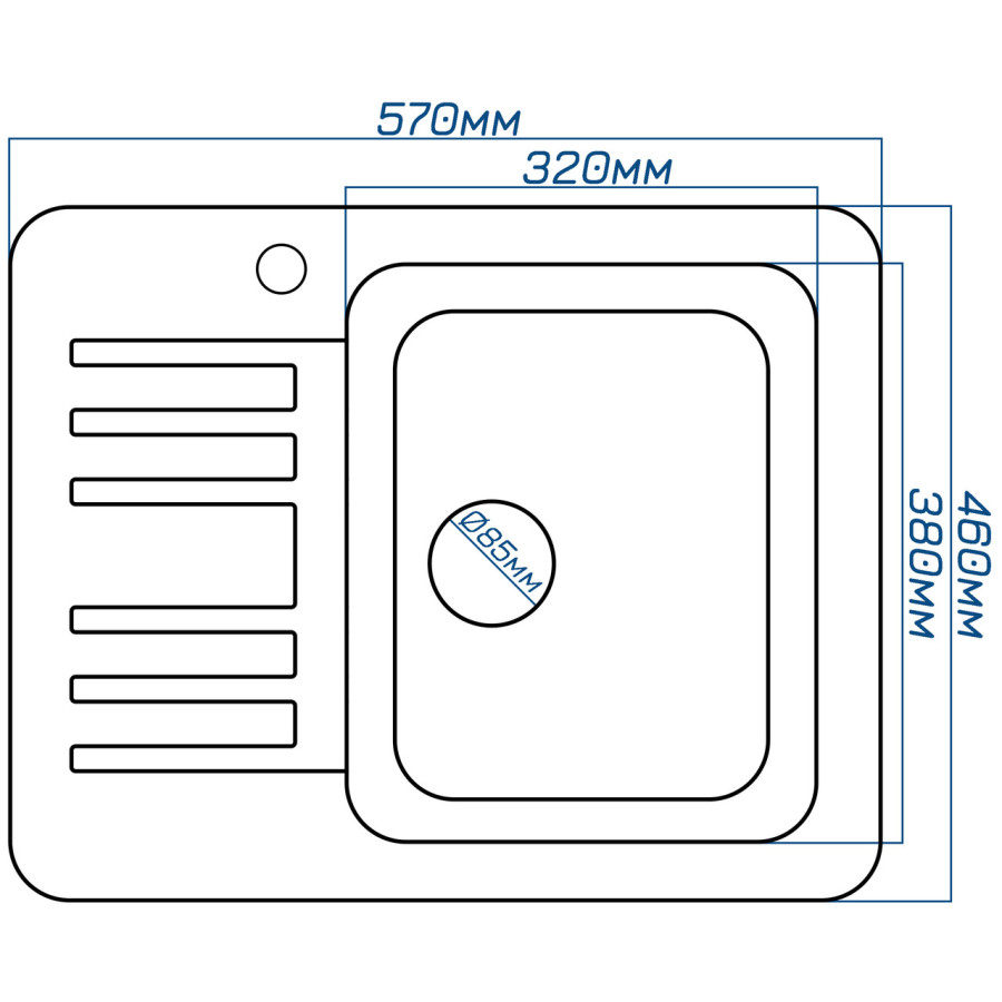 Гранітна кухонна мийка EcoLine 9L 570x460мм