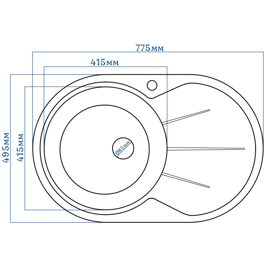 Гранітна кухонна мийка EcoLine 18R 775x495мм