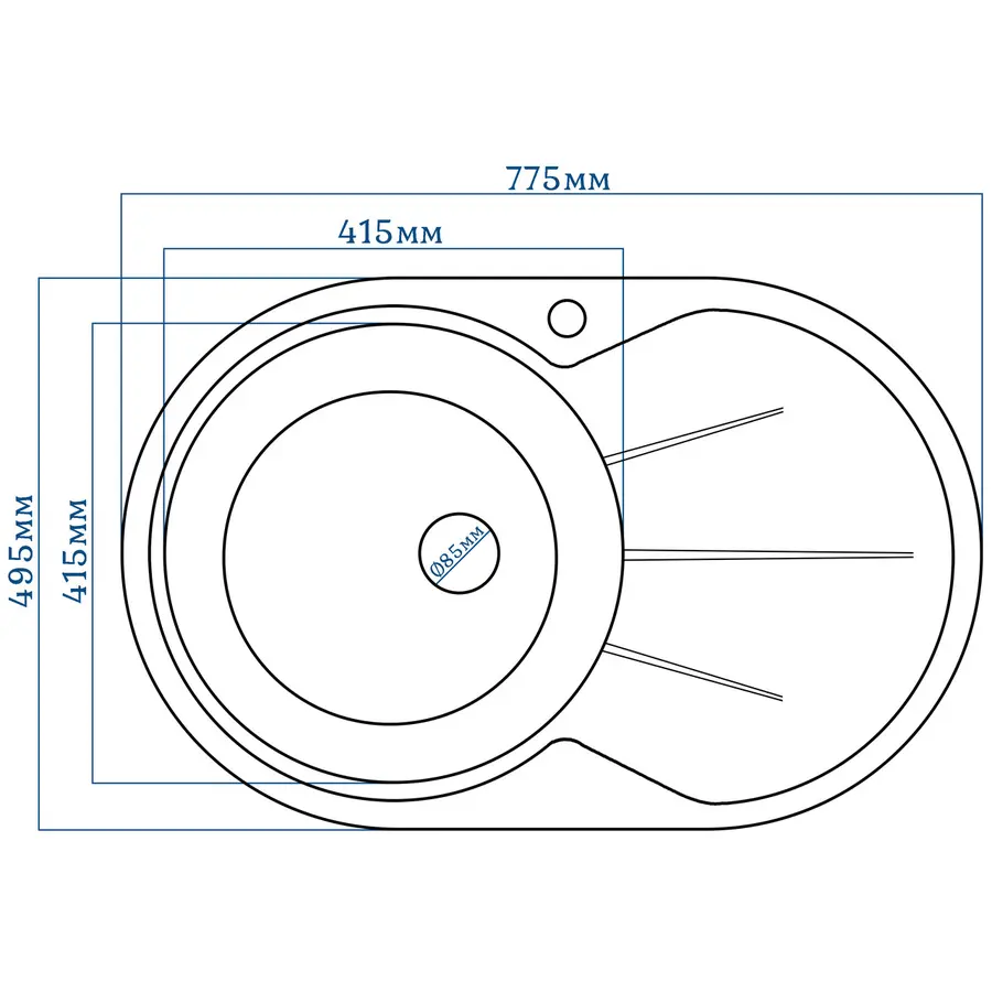 Гранітна кухонна мийка EcoLine 18R 775x495мм
