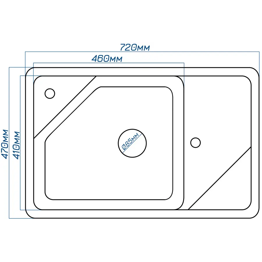 Гранітна кухонна мийка Valetti 64R 465х720 мм