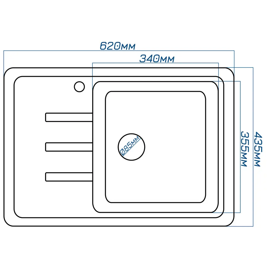 Гранітна кухонна мийка Valeti 35L 435x620 мм